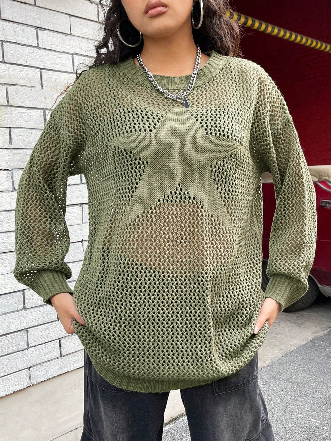 SHEIN EZwear Vestido de punto de hombros caídos de punto de malla sin sujetador