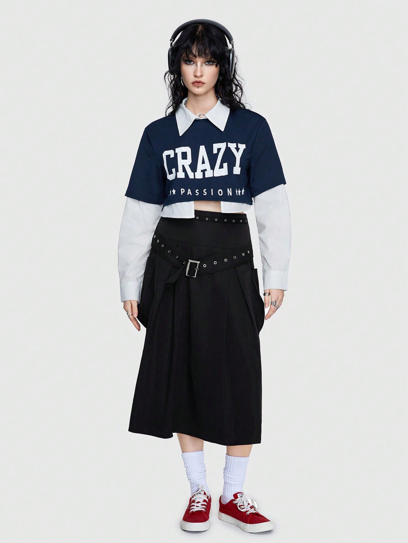ROMWE Street Life Sudadera Corta Para Mujer En Estilo Americano De Moda Callejera 2 En 1