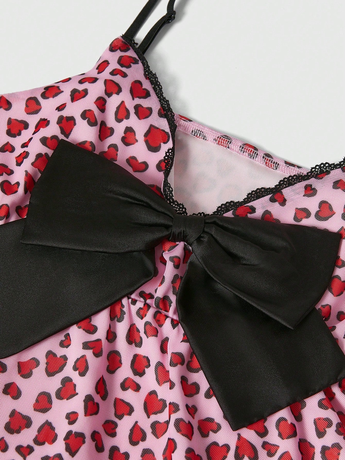 ROMWE J-Fashion Camiseta de tirantes con lazo y estampado de leopardo para mujer, perfecto para el Día de San Valentín
