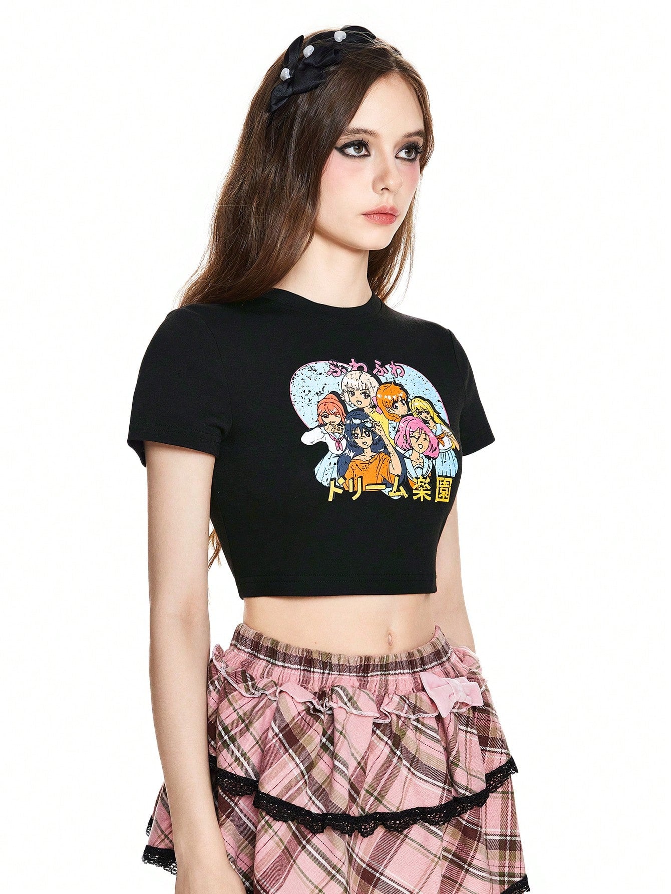 ROMWE Anime Camiseta corta de manga corta con estampado gráfico lindo de mujer para verano