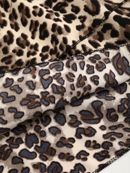 EgrlEra Falda en línea A con varios pliegues, de cintura baja, con estampado de leopardo, y un lazo decorativo en contraste de color negro para mujeres