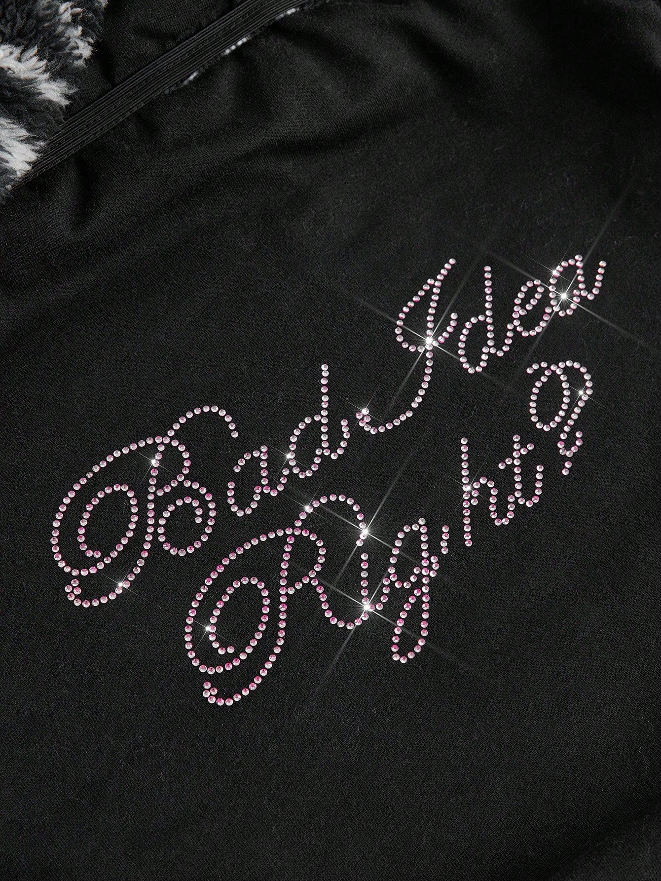 ROMWE Kawaii Camiseta casual para mujer con hombros descubiertos, adornada con peluche de cebra, cristales y strass estilo Y2K para otoño/invierno