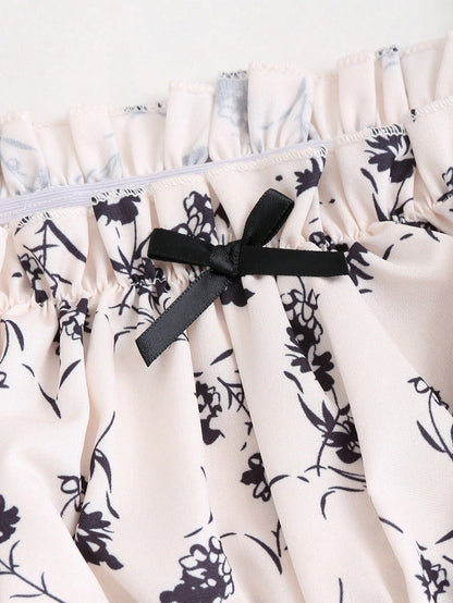 Flirla Mujeres camisa llena de pliegues con estampado y parche de arco, fashion diario para primavera y verano