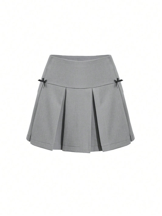 Dazy X KIMYOUJUNG Falda corta plisada para mujer con decoración de lazo