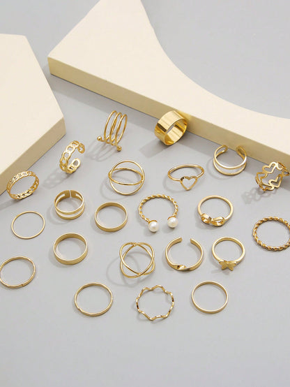 Set de 22 piezas de anillos multiarticulados con diseños de corazón y mariposa para niña