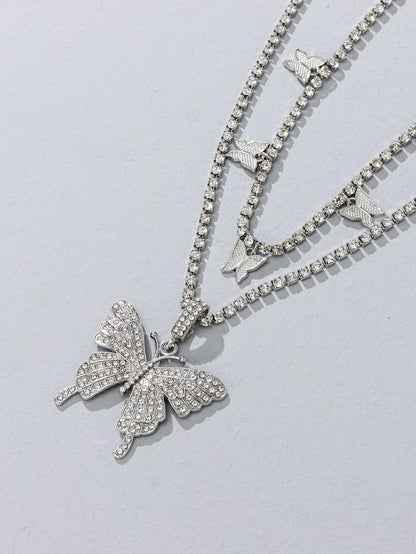 ROMWE 2 piezas Collar con diseño de diamante de imitación con diseño de mariposa