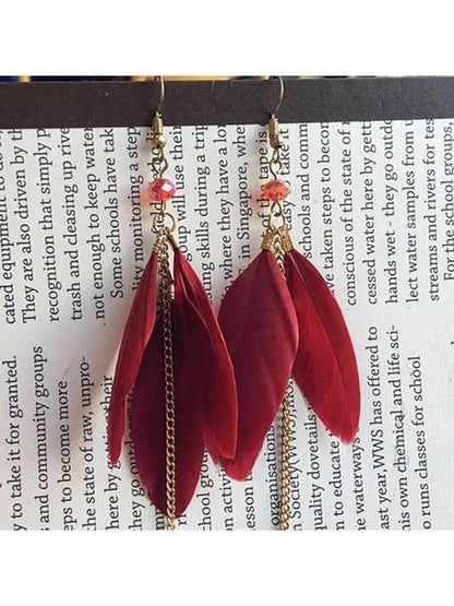 Aretes Estilo Bohemio De Playa Con Plumas Y Borlas Para Vacaciones, Plumas Naturales Multicolores, Arete Con Flecos