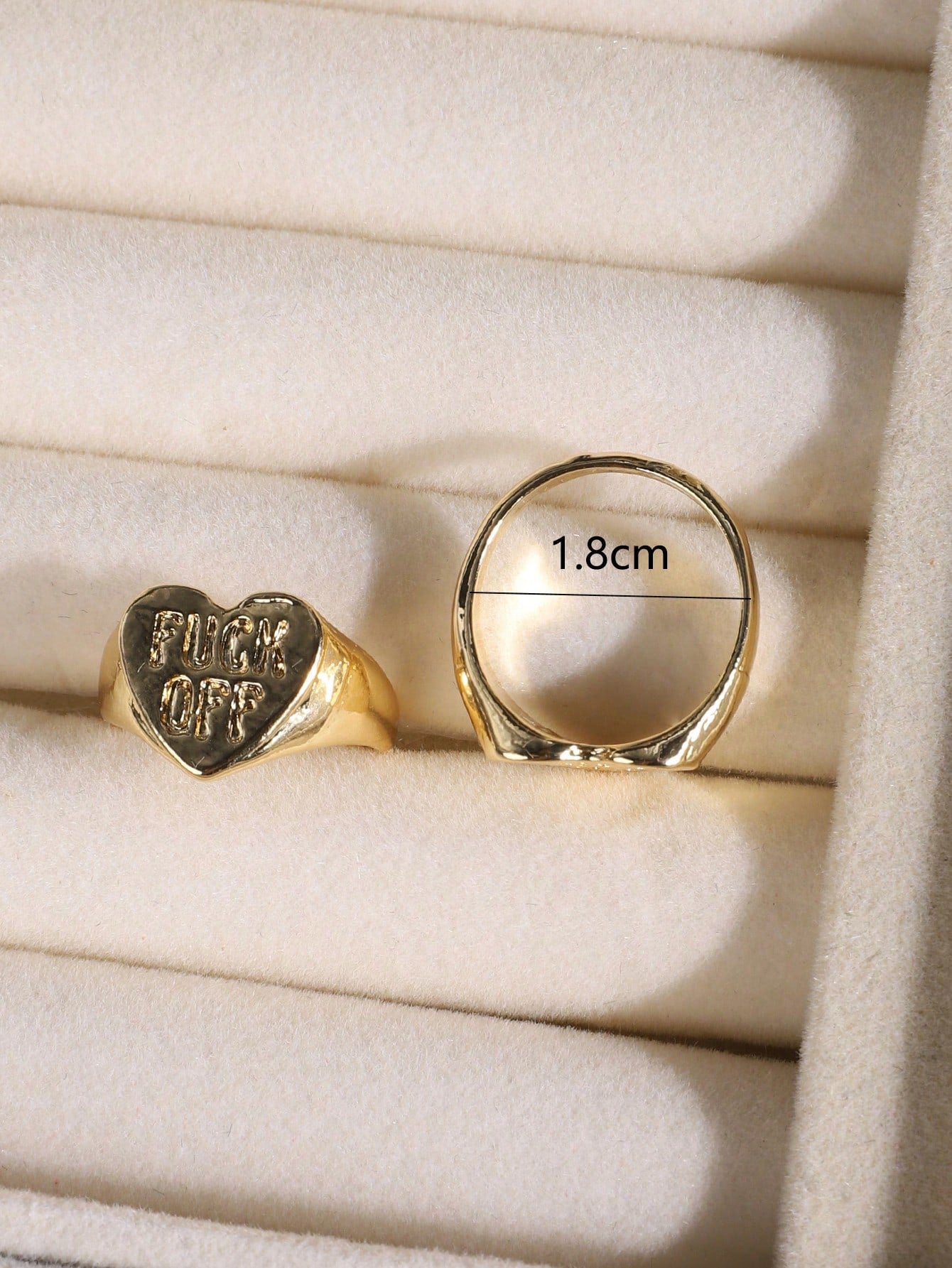 1 anillo minimalista de diseño de letra dorada con la palabra FUCKOFF grabada en inglés, anillo de índice exquisito de joyería