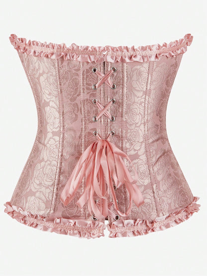 Corpiño de busto alto clásico, corsé sin tirantes con ajuste ceñido, ajustado con boning y ribete de volantes, adecuado para vestidos de gala, fiestas de disfraces y ropa exterior