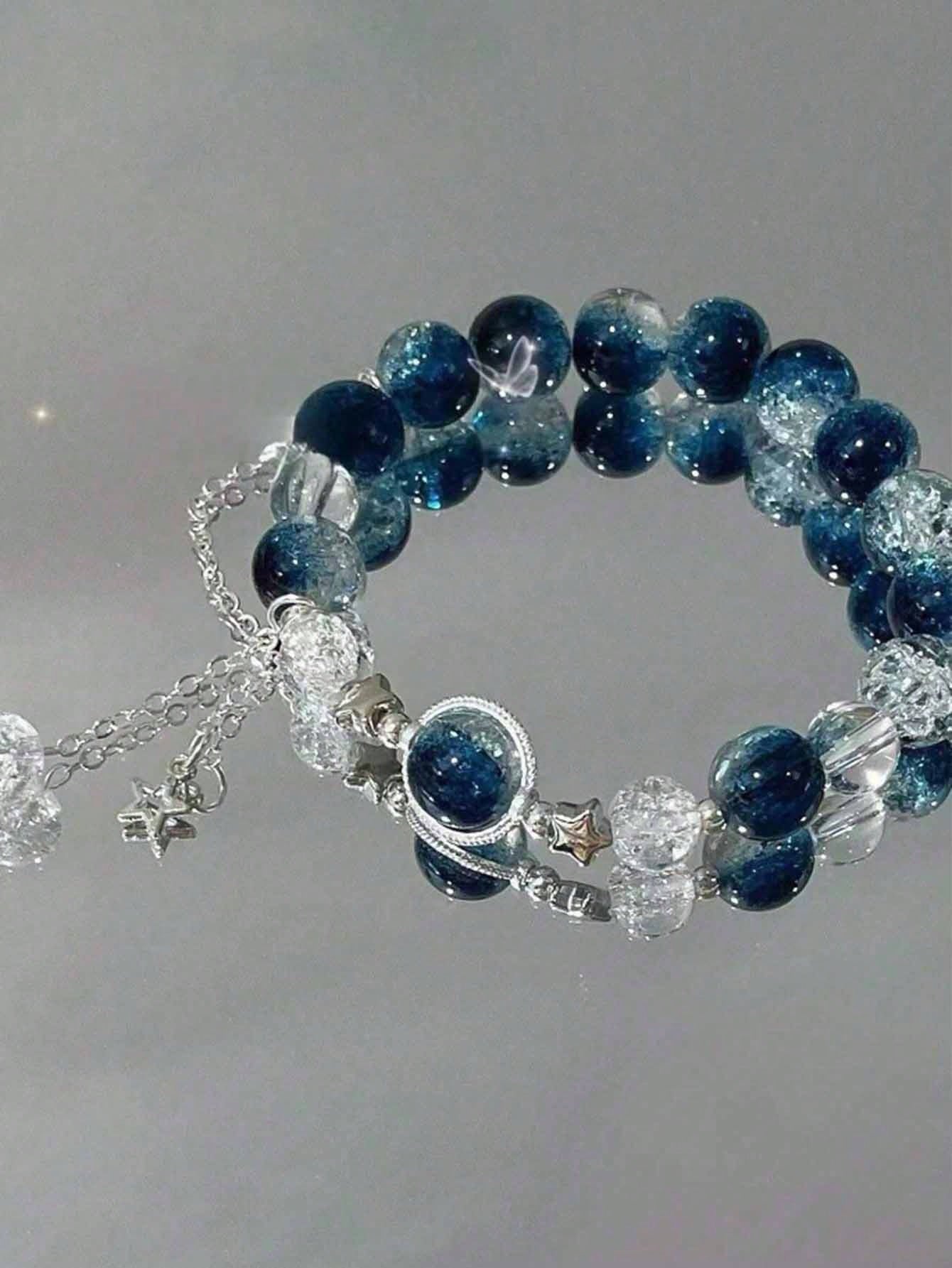 1 pulsera simple de cristal natural de ojo de gato a la luz de la luna azul, pulsera colgante de estrella versátil y elegante, joyería de mano adecuada para que las niñas se la pongan
