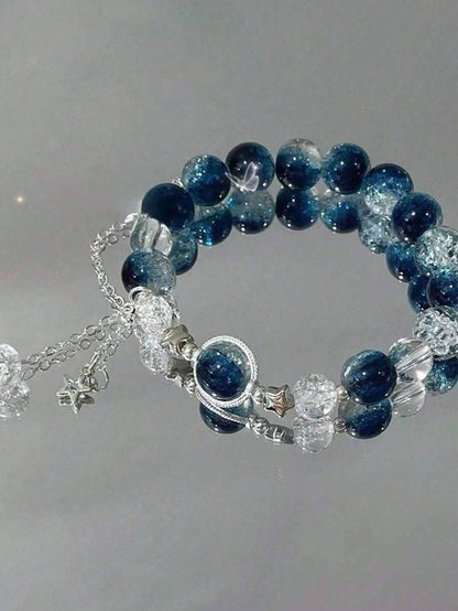 1 pulsera simple de cristal natural de ojo de gato a la luz de la luna azul, pulsera colgante de estrella versátil y elegante, joyería de mano adecuada para que las niñas se la pongan