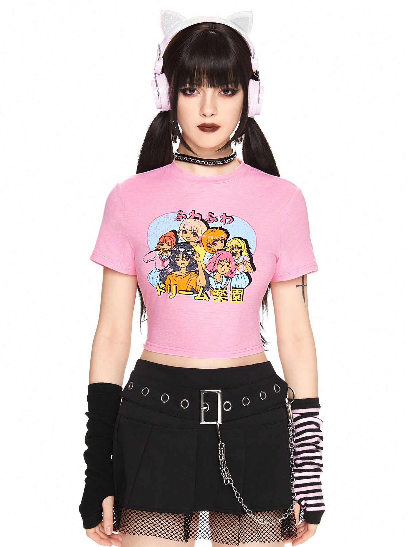 ROMWE Anime Camiseta corta de verano informal con estampado de dibujos animados