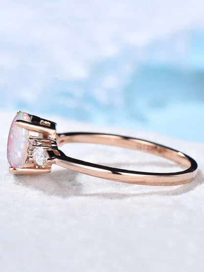1 Pieza Anillo De Promesa De Moda Con Óvalo Opal Reflejando Luces Multicolor Y Diamante De Imitación Brillante, Anillo Para Mujeres De Compromiso/boda