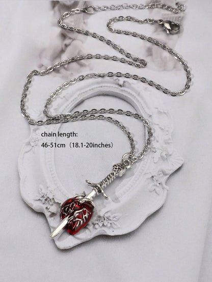 ROMWE Goth Collar Colgante Con Diseño Gótico De Cabeza De Cráneo Y Espada & Corazón En Forma De Colgante