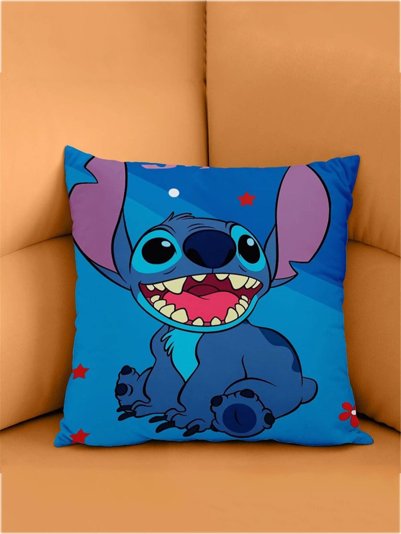 Disney Funda de cojín cuadrada de 45 x 45 cm con estampado de Stitch de dibujos animados lindos, de felpa suave, para decoración del hogar en la sala de estar, cama o sofá. (Algunas partes pueden ser aleatorias)