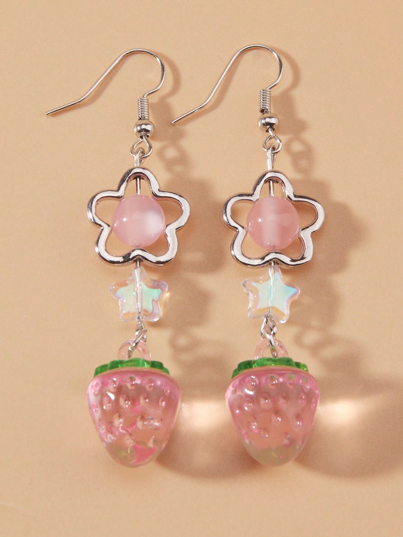 ROMWE Kawaii Linda Estrella De Arcilla Polimérica Con Cuentas, Pendiente Con Diseño De Fresa Y Colgante, Regalo De Joyería