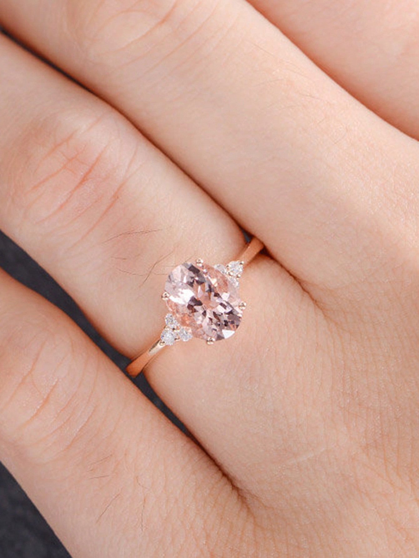 Anillo De Promesa Elegante, Forma Doble Ovalada, Anillo De Compromiso De Piedras Preciosas Rosa, Joyería De Bodas Para Novias