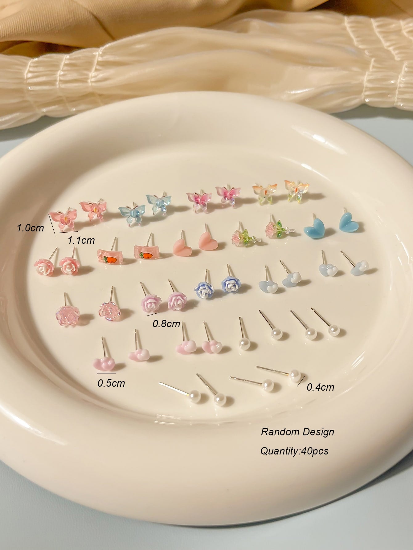 Set de 20 pares de pendientes de tuerca de resina con flores y mariposas de colores aleatorios para mujeres y niñas, regalos de joyería diaria para San Valentín