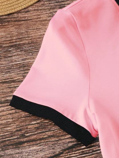 SHEIN EZwear Camiseta de mujer de manga corta, informal, de verano, con estampado de letras y corazón, cuello redondo, camisetas gráficas para mujeres