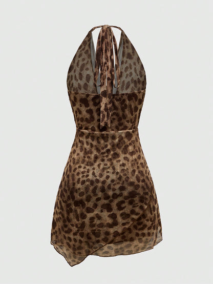 ROMWE J-Fashion Vestido mini sexy de club con estampado de leopardo para mujer