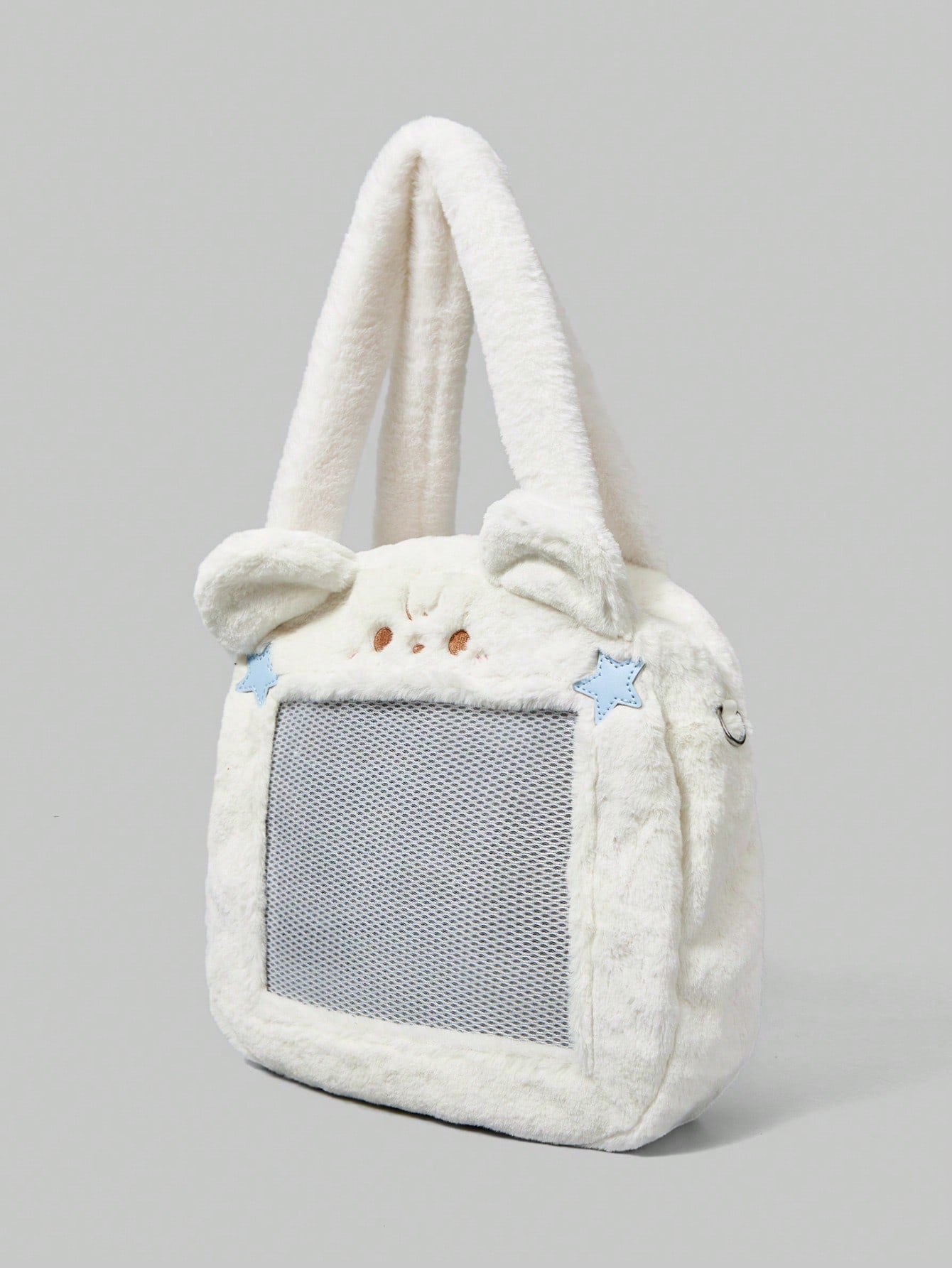 ROMWE Kawaii Bolso de mano de peluche con diseño de gato y flores para uso diario y viajes de mujeres