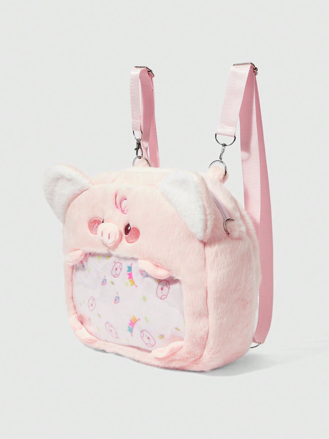 ROMWE Kawaii Mochila de peluche con bordado de nariz de cerdo adorable y de moda