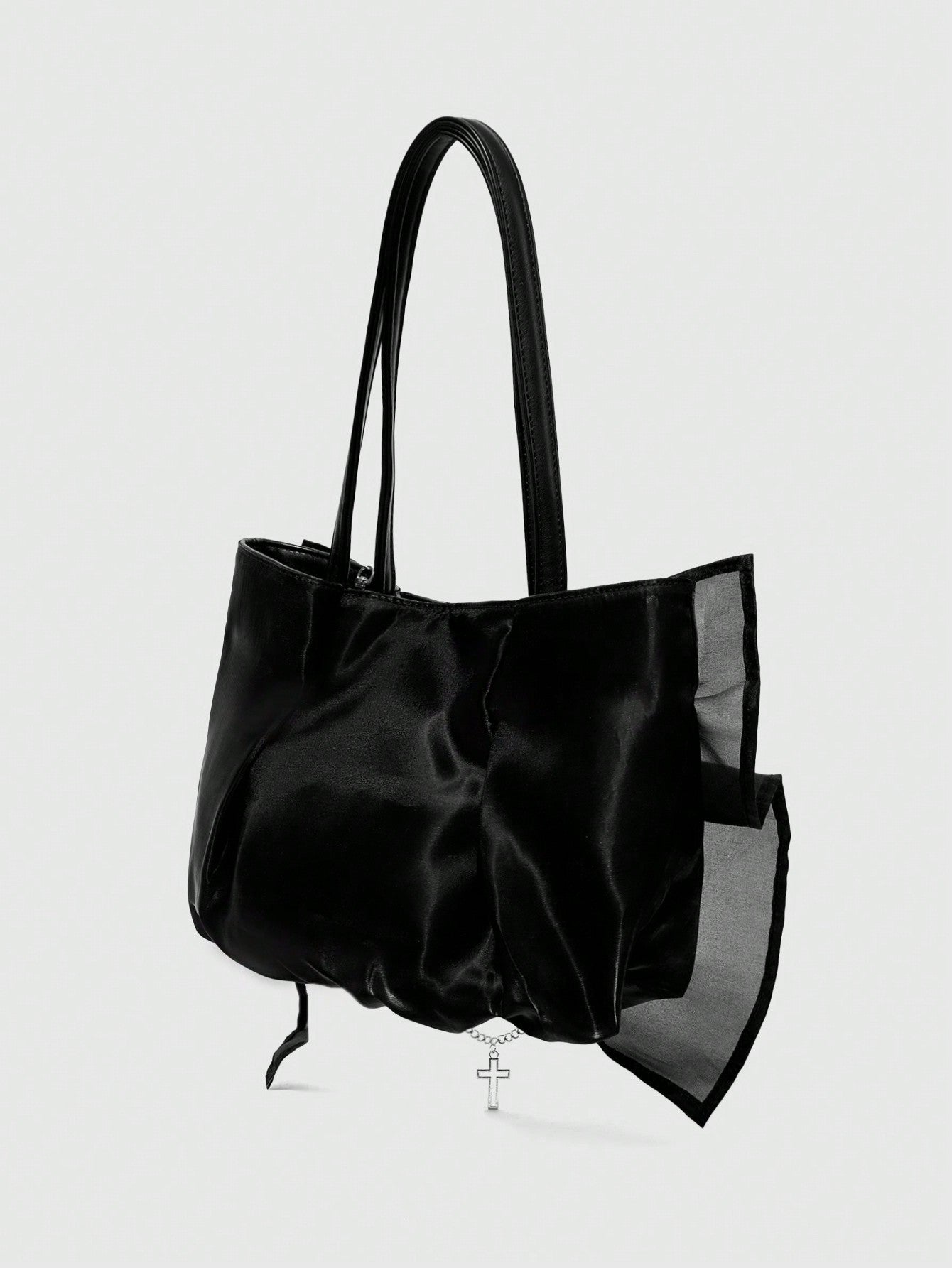 ROMWE Goth Bolso de hombro de estilo gótico para mujer con volantes, decoración de mariposa y cruz