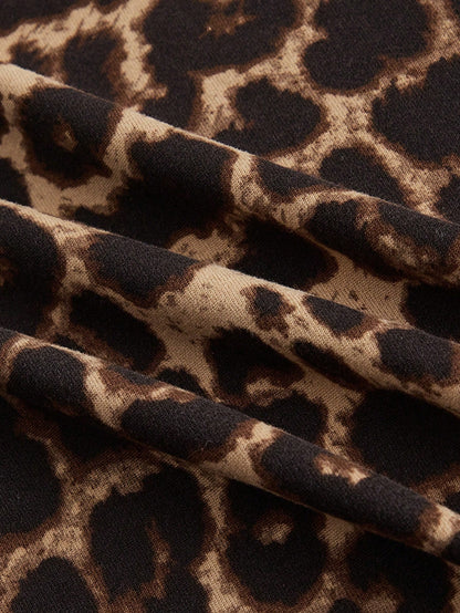 ROMWE Grunge Punk Camiseta de manga larga con diseño de cintura ceñida, cuello drapeado hueco, bajo asimétrico y estampado de leopardo de moda Y2K sexy