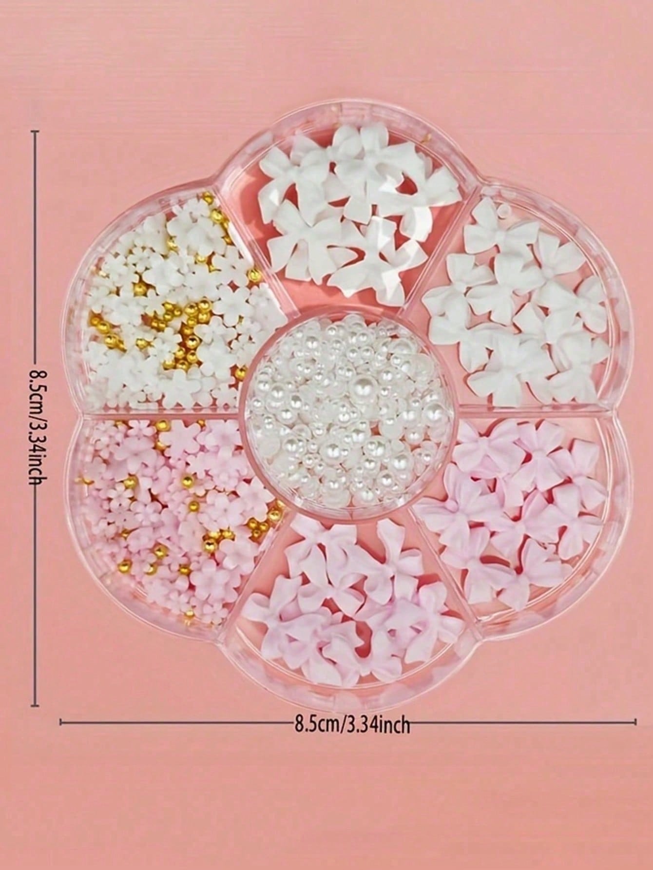 Kit de decoraciones para uñas con flores 3D en forma de lazo, decoraciones de arte de uñas rosa y blanco con medias perlas, gemas acrílicas florales lindas para manualidades de manicura DIY