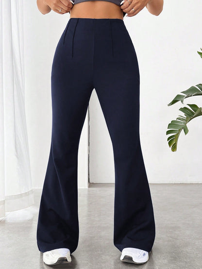 SHEIN EZwear Pantalones acampanados básicos de punto azul marino para mujer para uso diario