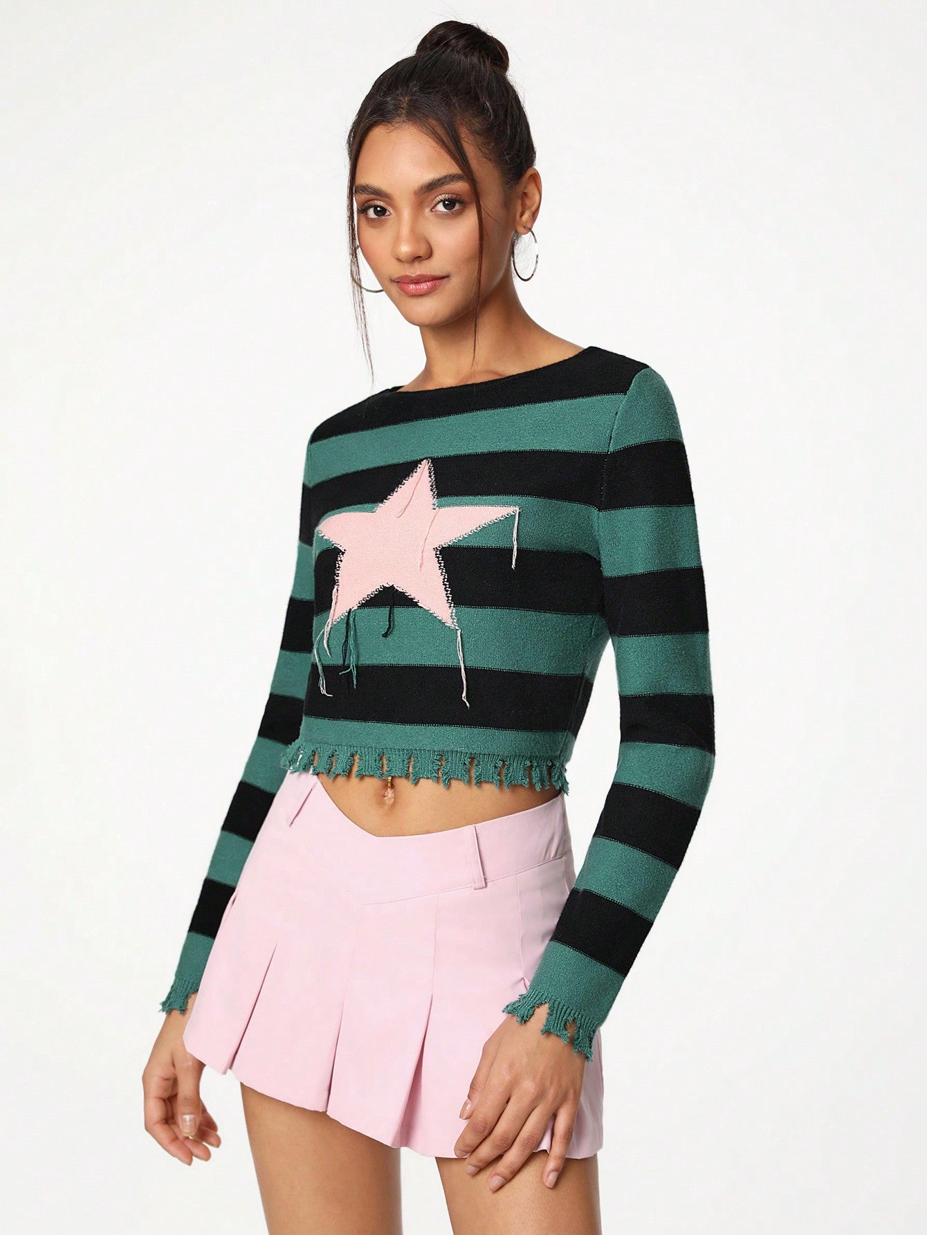 Threesuture Suéter de mujeres artista con bloque de color, patrón de rayas y estrellas, acabado desgastado, ropa de mujer para otoño e invierno