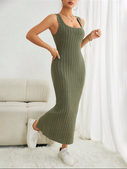 SHEIN PETITE Vestido tank unicolor tejido de canalé