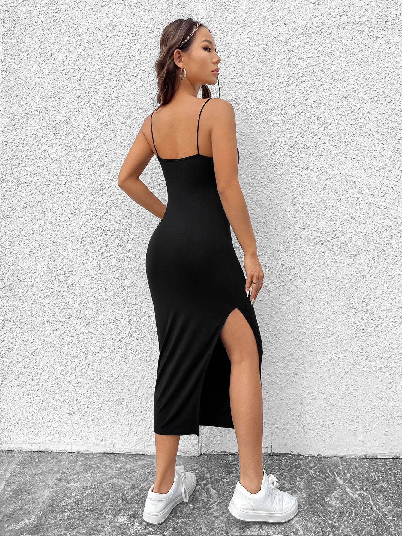 SHEIN EZwear Vestido de tirantes unicolor de muslo con abertura