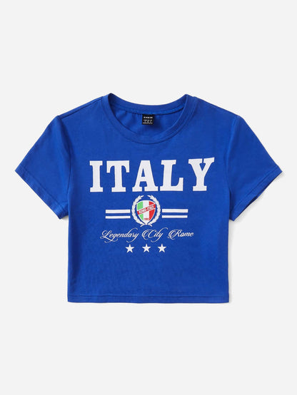 SHEIN EZwear Camiseta béisbol crop con estampado de letra