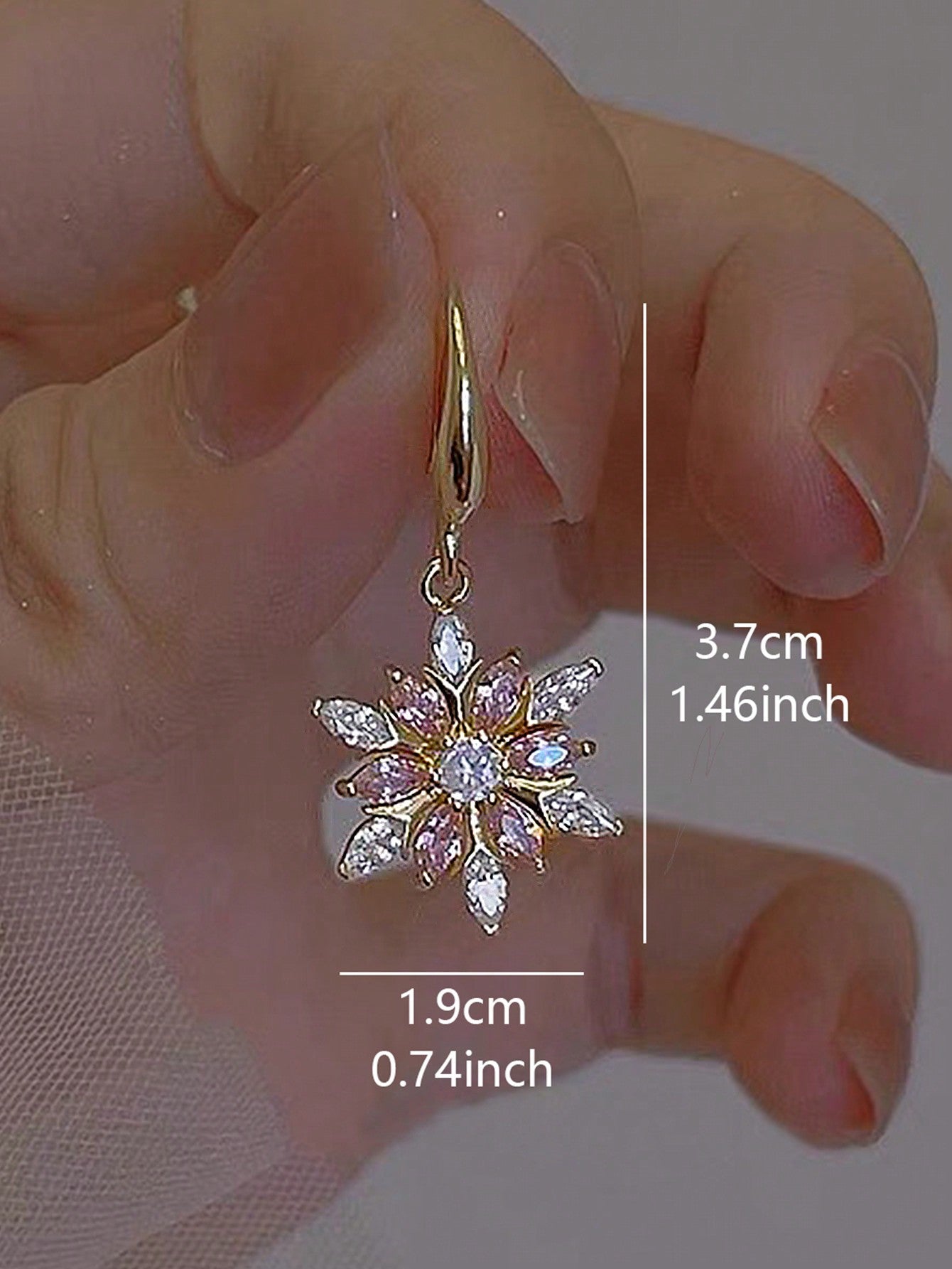 1 par de aretes de Navidad en forma de copo de nieve dulces y exquisitos adornados con diamantes de imitación rosados, joyería elegante y elegante para mujer
