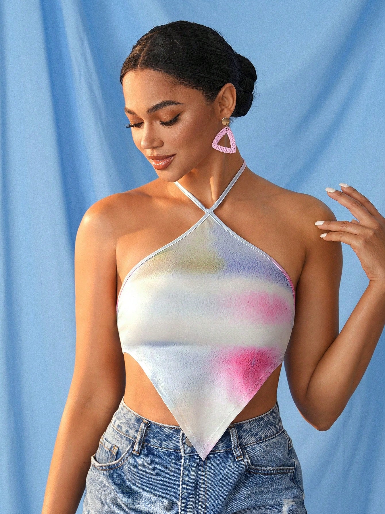 Twist and Jam Blusa de mujer estampada con diseños de teñido anudado y pintados por diseñador, para el verano