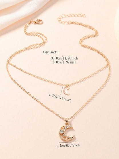 1 pieza Collar con colgante de luna de varias capas, adecuado para uso diario casual y ocasiones de fiesta de mujeres