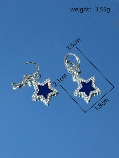 ROMWE Street Life 1 par Pendientes largos moda aleación de zinc con estrella con diseño de diamante de imitación para mujeres para decoración diaria
