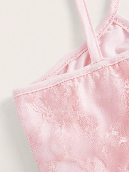 ROMWE Kawaii Top de tiras con hombros con lazo en contraste, escolar