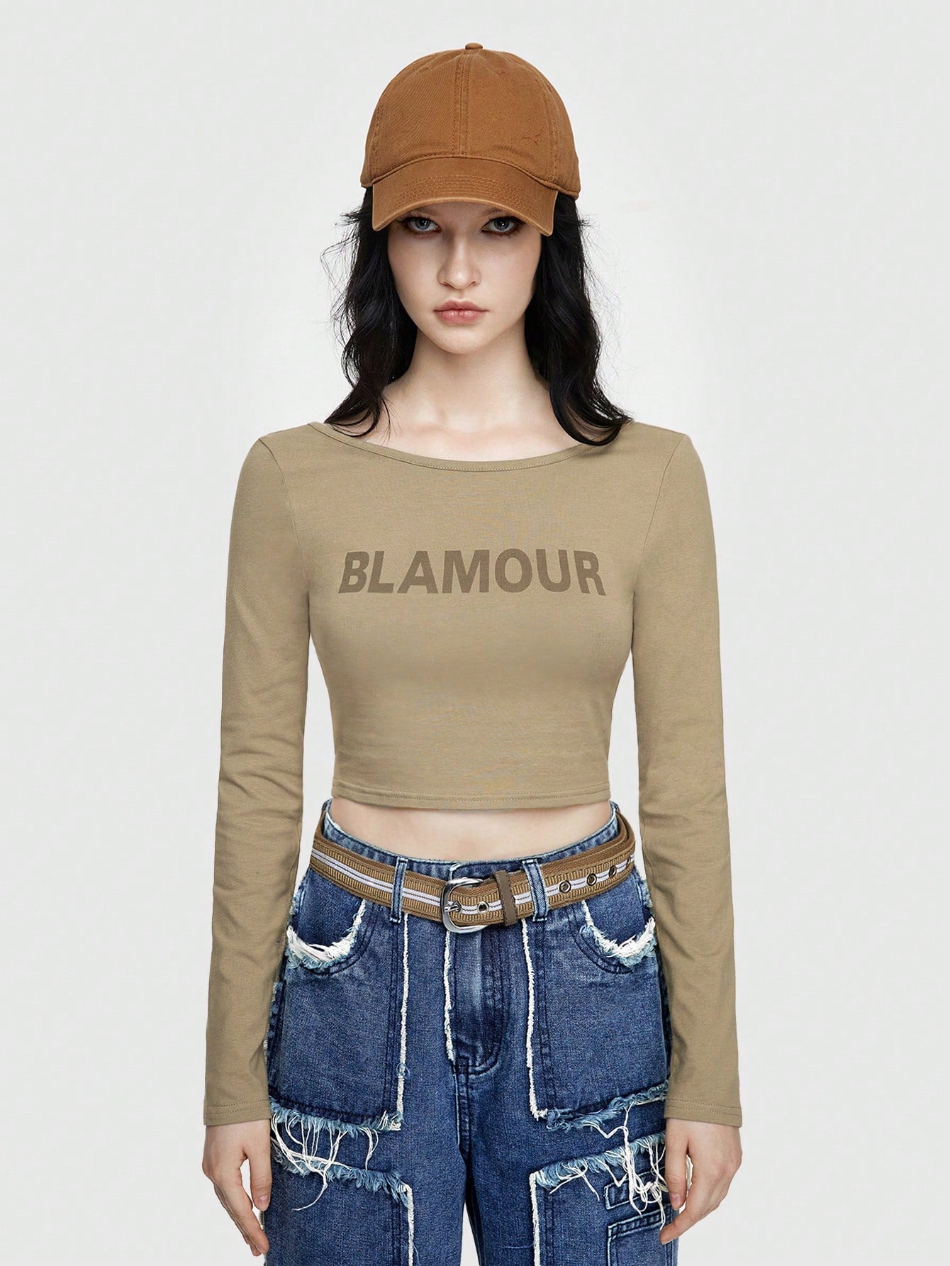 ROMWE Grunge Punk Camiseta De Impresión De Letras Con Diseño De Espalda Abierta En Estilo Al Aire Libre De Maillard