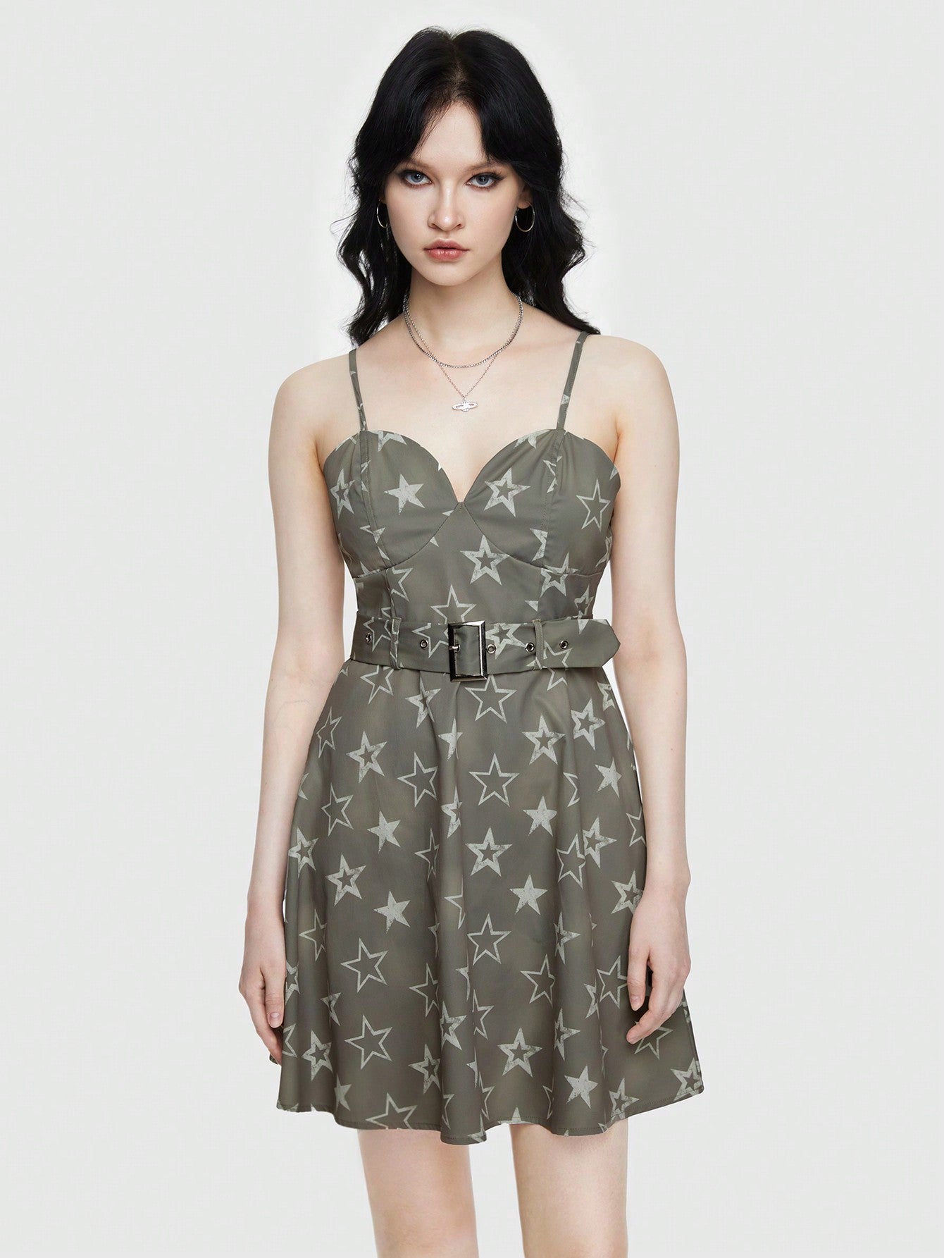 ROMWE Grunge Punk Vestido Camisola Con Diseño De Cinturón Y Estampado De Estrellas Estilo Exterior