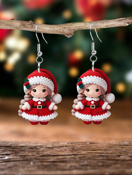 Conjunto de 3 aretes y collares con impresión de muñecos de Navidad de dibujos animados, joyería navideña, regalos para mujeres, decoraciones únicas para eventos navideños y regalos de Navidad