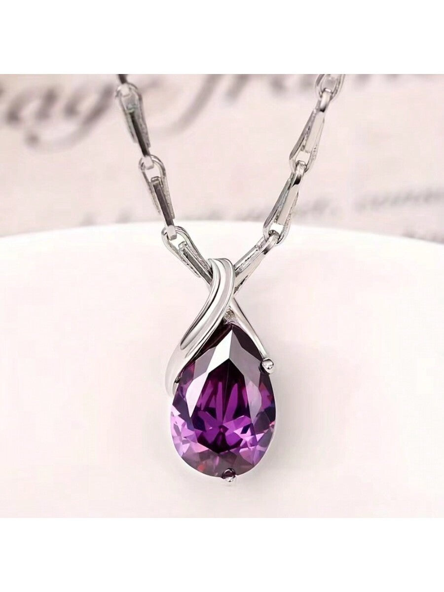 1 pieza Collar de compromiso para mujer, colgante con decoración de circonita cúbica de metal color plata clásico, regalo de joyería para compromiso/boda/cumpleaños/aniversario