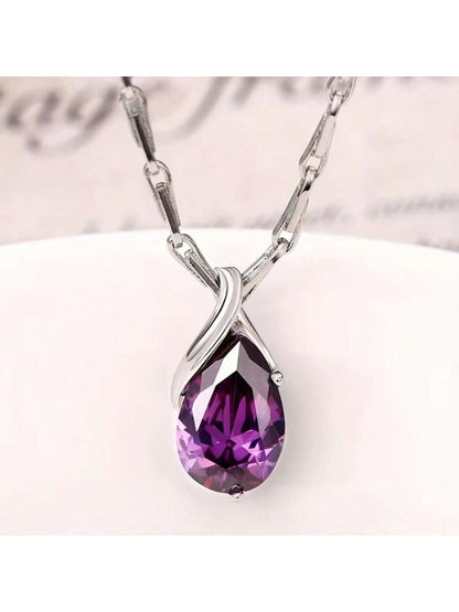 1 pieza Collar de compromiso para mujer, colgante con decoración de circonita cúbica de metal color plata clásico, regalo de joyería para compromiso/boda/cumpleaños/aniversario