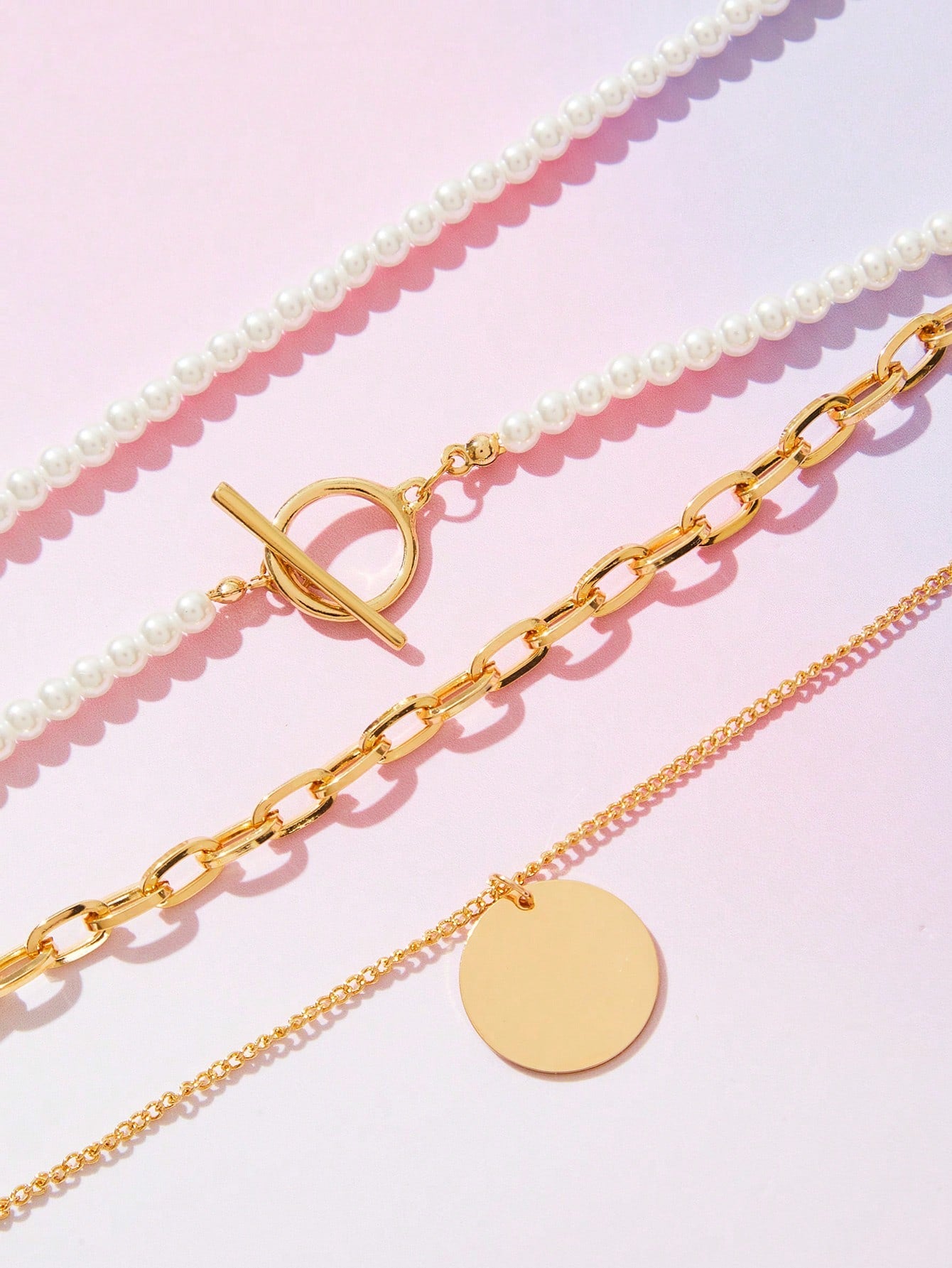 SHEIN X KAREN BARRERA SHEIN BAE Collar de moda decorado con colgante de perlas falsas multicapa