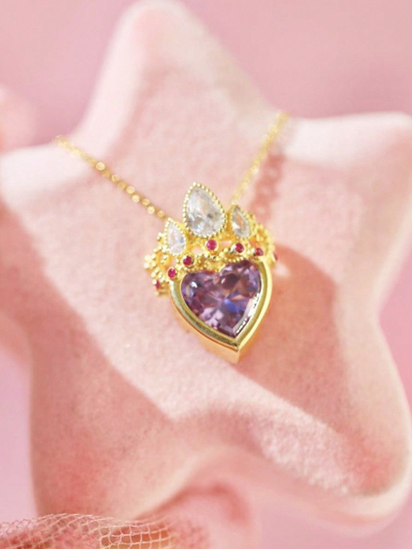 1 pieza Collar de moda para mujer con corona hueca y de diamantes incrustados, elegante y simple collar de cadena de clavícula con colgante de corazón, ideal como regalo para festivales