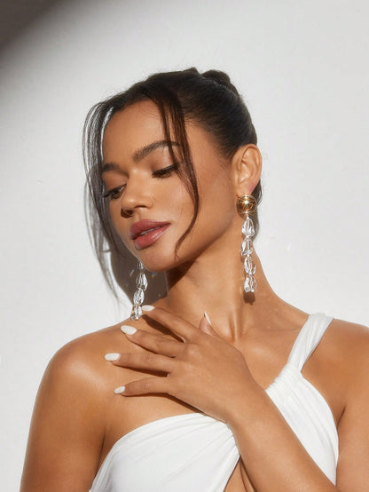 SHEIN BAE Pendientes colgantes transparentes, adecuados para uso diario, cita, vacaciones o bodas para mujeres