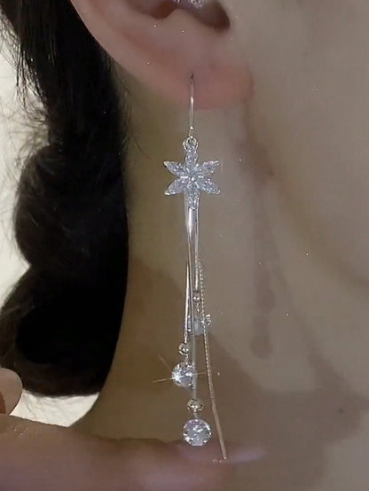 1 Par (2 Piezas) Elegante Pendientes De Rosca Para Mujeres Que Combinan Con Todo, Con Flores Y Borlas