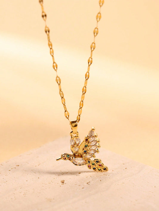 1 Pieza Moda 18k Chapado En Oro Color Acero Inoxidable Rhinestone Colgante De Pájaros Collar Para Mujeres Regalo Diario Y Uso Conmemorativo