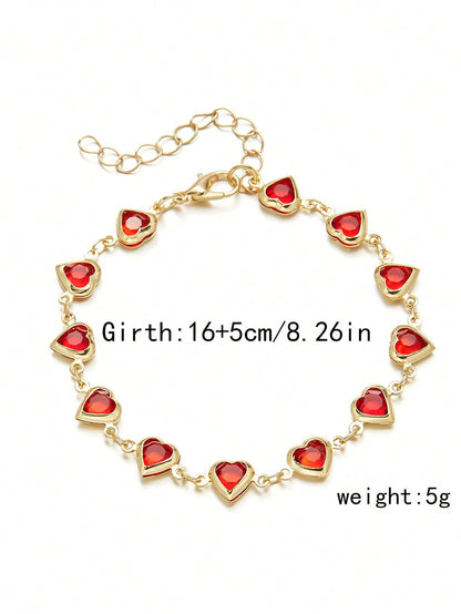 1 Pieza Pulsera De Moda Decorada Con Corazón De Rhinestone Rojo